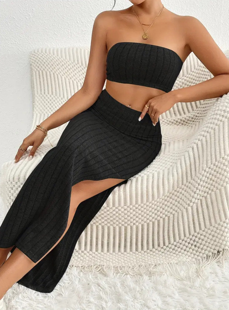 Рипс комплект с бюстие и дълга пола RP220 BLACK