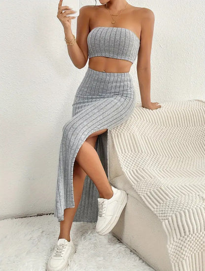 Рипс комплект с бюстие и дълга пола RP220 GREY