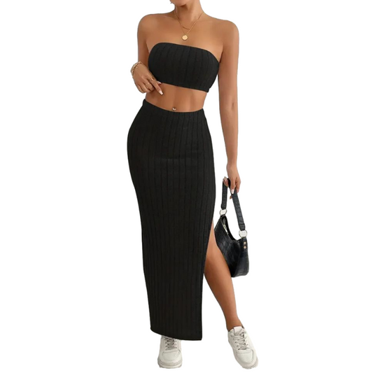 Рипс комплект с бюстие и дълга пола